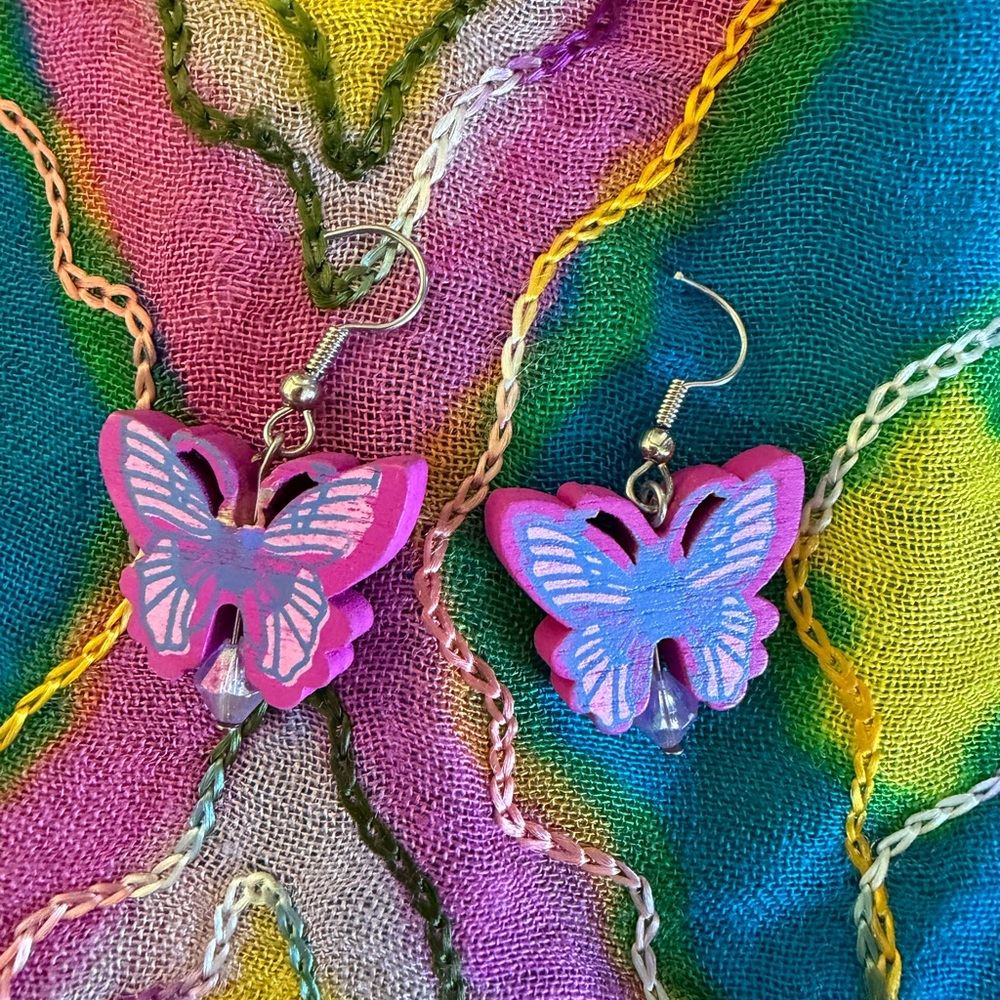 Pink and Blue Butterfly Earrings